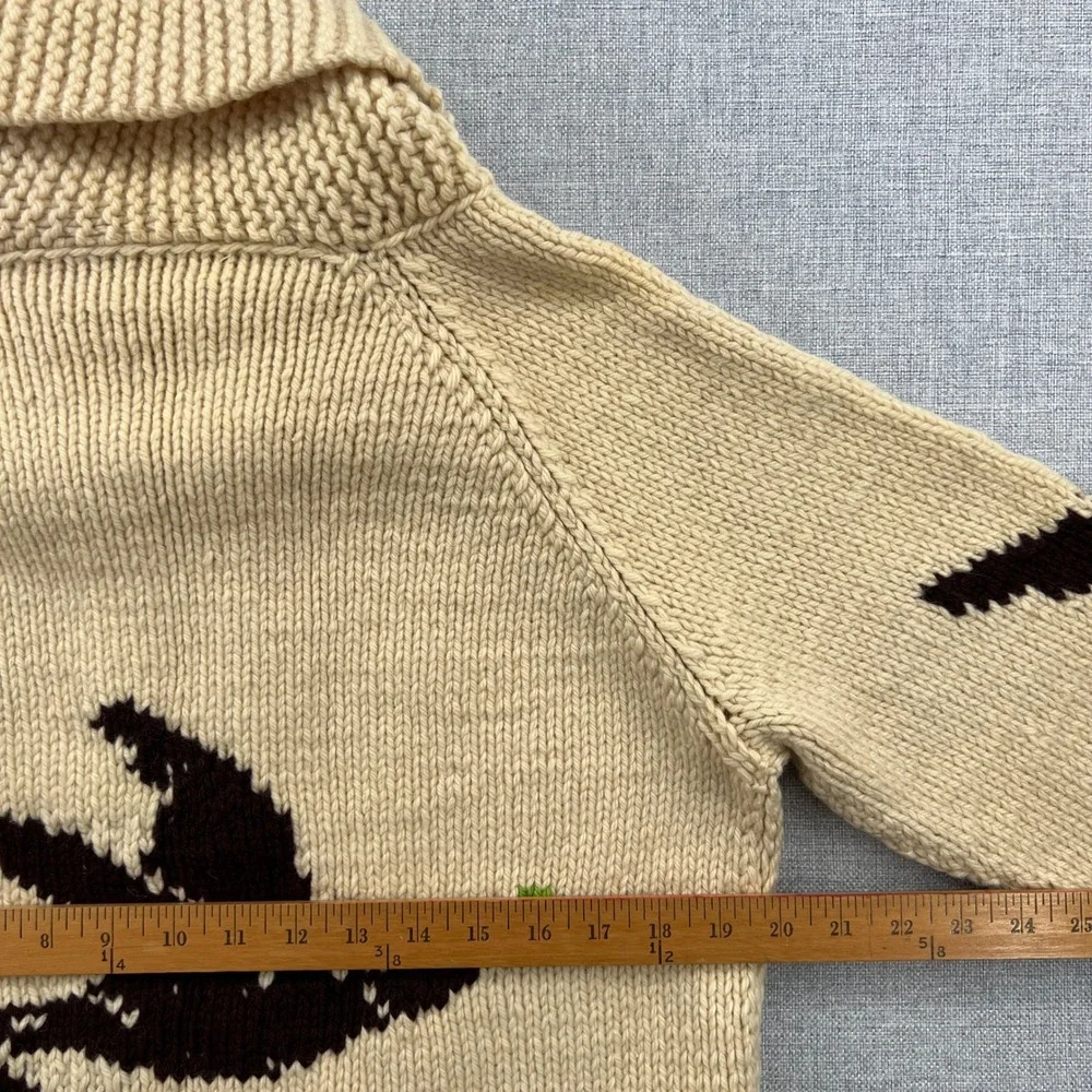 Vintage 60s Mary Maxim Cowichan Duck Hunting Wool Cardigan Men Medium Cream